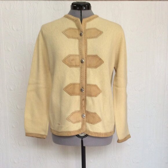 Saks fifth avenue 60s cashmere and suede cardigan - not perfect - Picture 1 of 5